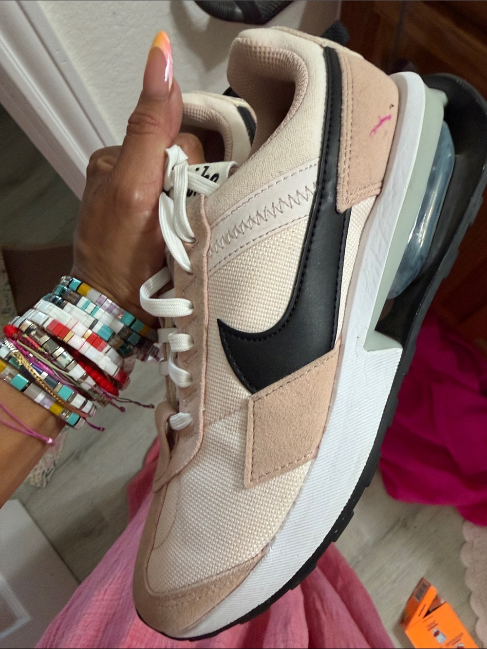 Nike Women's Beige and Black Retro Runner Sneaker - Picture 1 of 7